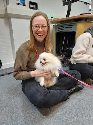 Sophie at the King's Staff Wellbeing Festival's Cuddle Club event