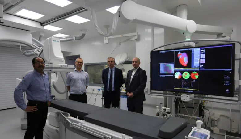 L-R: Professor Kawal Rhode (KCL Dept of Biomedical Engineering), Dr Justin Gould (Cardiology Clinical Research Fellow), Professor Aldo Rinaldi (Consultant, GSTT NHS Trust) and Dr Peter Mountney (Senior Key Expert Scientist, Siemens Healthineers) 