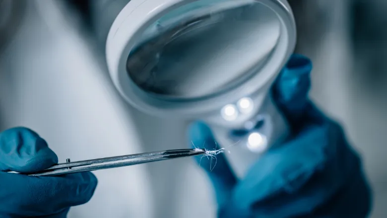 Scientist examining evidence through a microscope