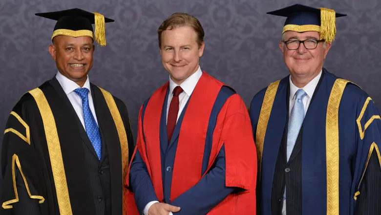 From left to right: Professor Ed Byrne (President & Principal of King’s), Samuel West HFKC, and Lord Geidt, Chairman of King’s College London Council.
