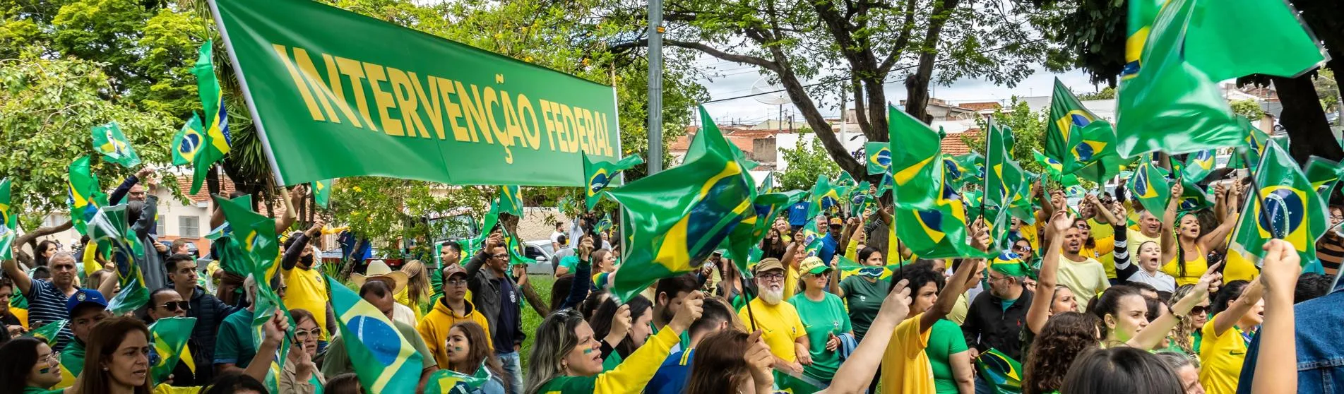 Supporters of Jair Bolsonaro demand for Federal Intervention against the democratic election of Lula, in front of the Barracks of War Shooting in Marília, Sao Paulo in November 2022. 
