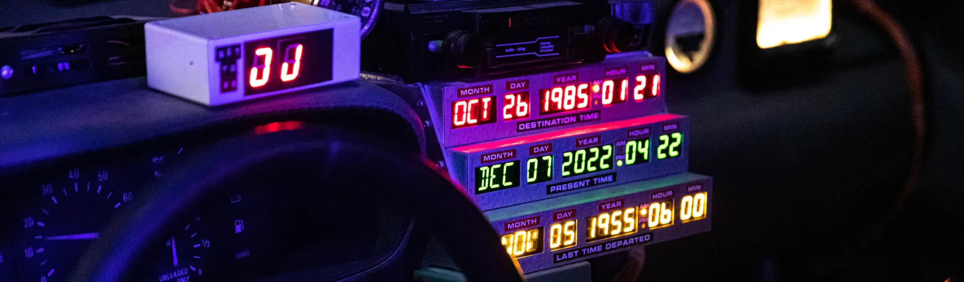 Back to the Future DeLorean Time Machine built by the fictional character Doc Brown (Christopher Lloyd) on Exhibition in London.