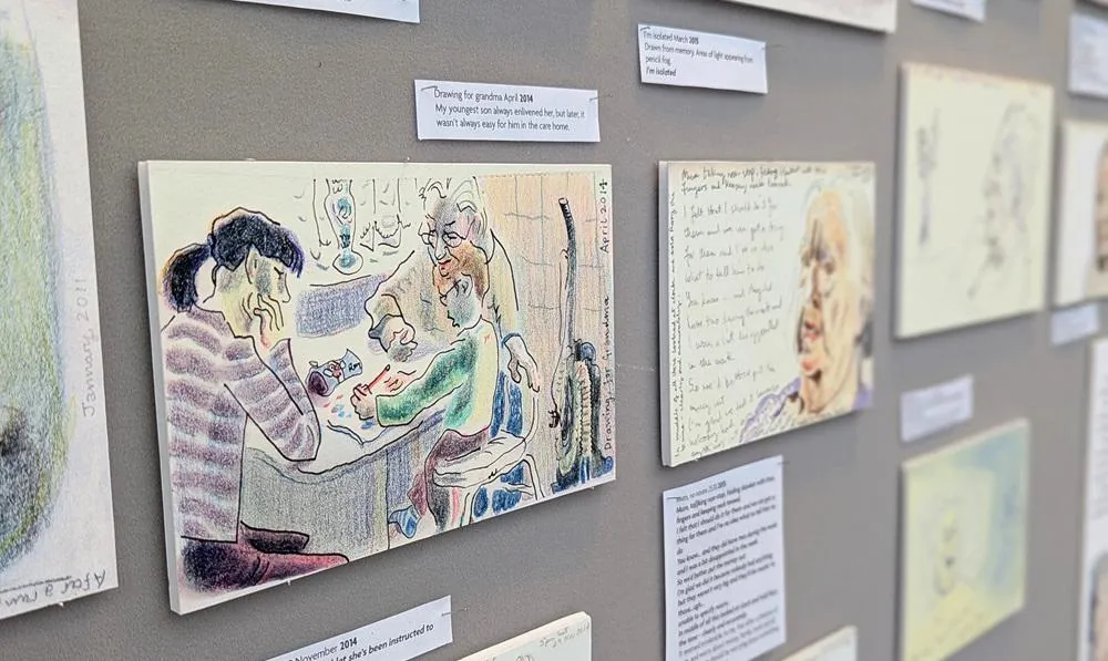A selection of some images from the exhibition pinned to a board