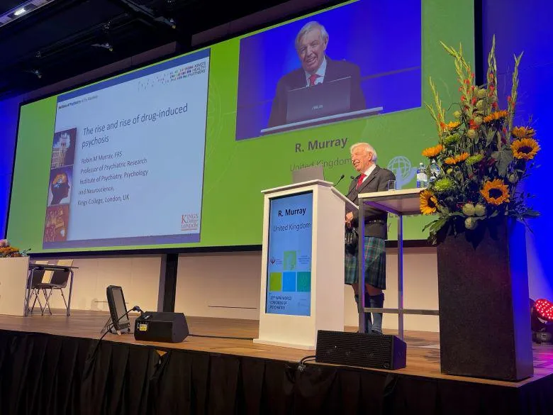 Prof. Sir Robin Murray at the WPA World Congress of Psychiatry in Vienna where he was presented with the WPA Jean Delay Prize. 

Photo Credit: Professor Anton Grech, Head of Psychiatry at University of Malta 