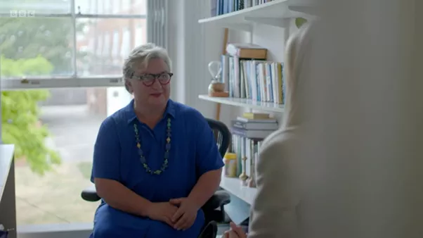 Professor Kate Tchanturia, Professor of Psychology in Eating Disorders at King’s IoPPN and South London and Maudsley NHS Foundation Trust. Image taken from Christine McGuinness: Unmasking My Autism - Courtesy of BBC One and Optomen TV.