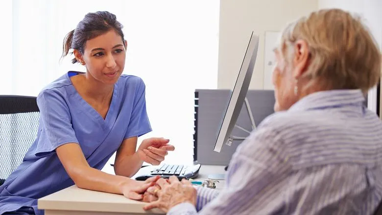 Patient speaking with a healthcare professional