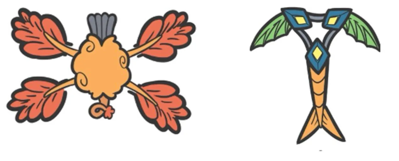 Two 2D cartoons of made-up species