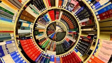 Circular shelves of books