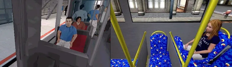Man on tube and girl on bus (old projects by the VRLab)