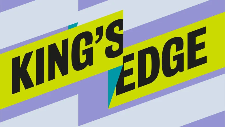 Purple and yellow ribbon graphic with the words King's Edge