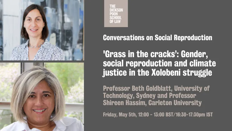 Images of Beth Goldblatt and Shireen Hassim and text with title of the event. 
