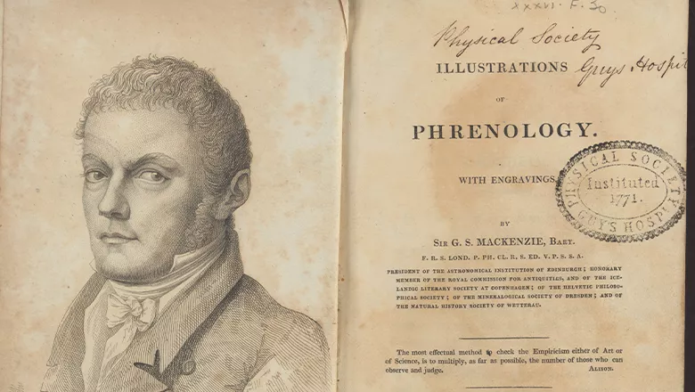 Title page and part portrait of a work on phrenology