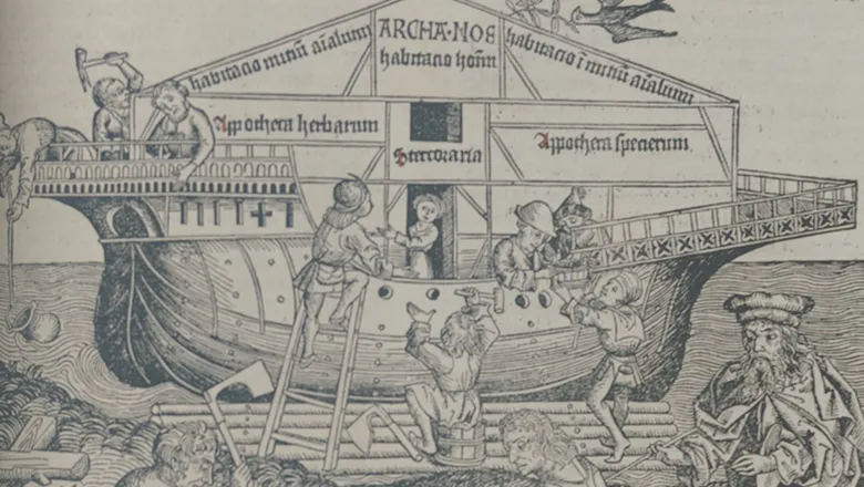Woodcut of Noah's Ark from Nuremberg Chronicle, 1493