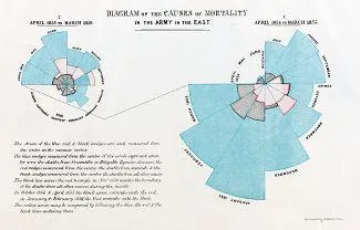 Diagram of causes of mortality in the army. Florence Nightingale. A contribution to the sanitary history of the British Army during the late war with Russia. London: printed for J Harrison, 1859
