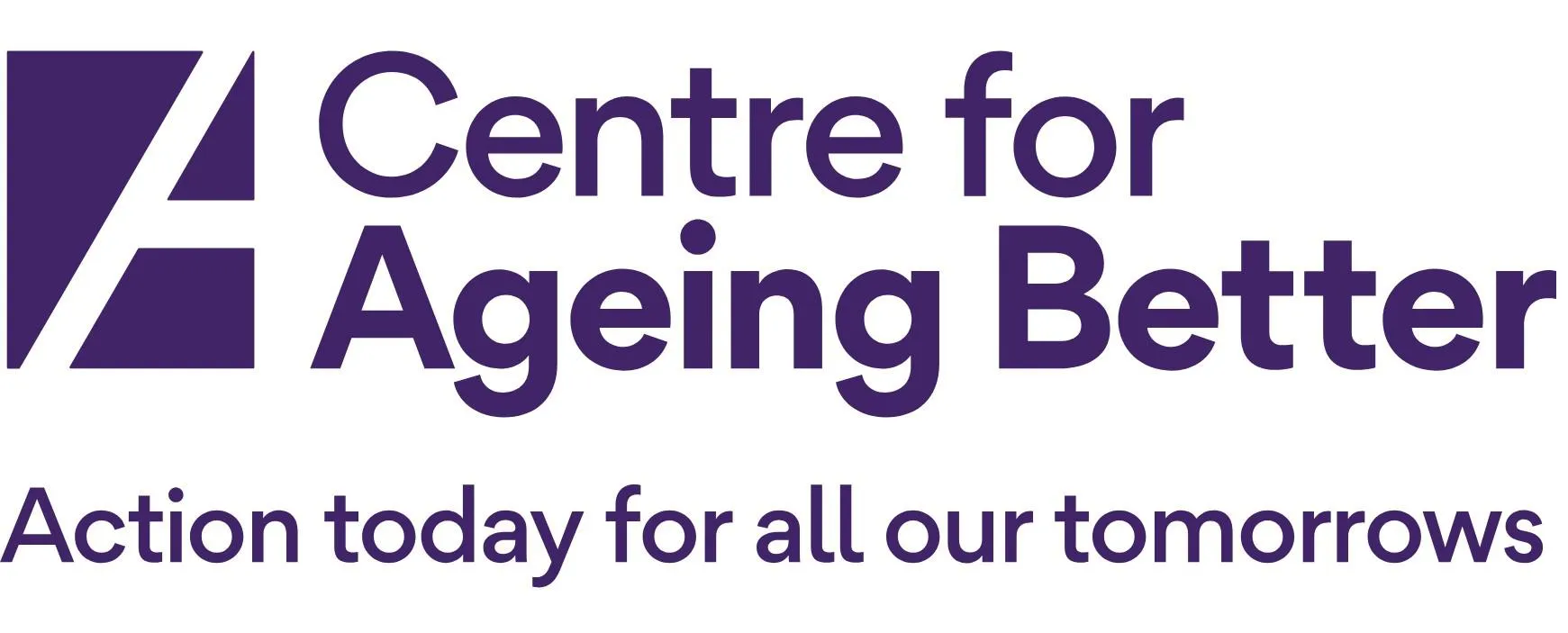 Logo with written text - Centre for Ageing Better: Action today for all our tomorrows - in purple