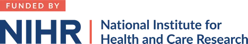 "Funded by NIHR" logo with the text National Institute for Health and Care Research next to it