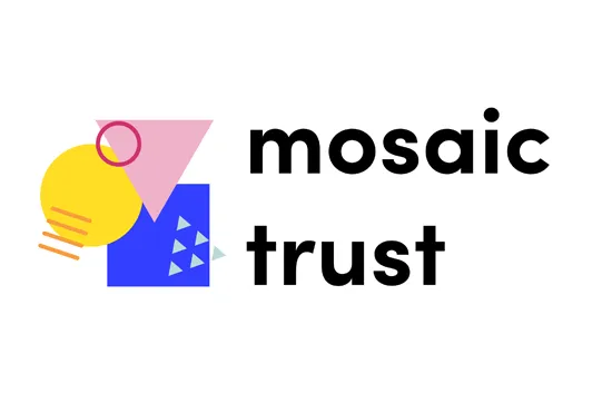 colourful geographic shapes with text "Mosaic Trust"