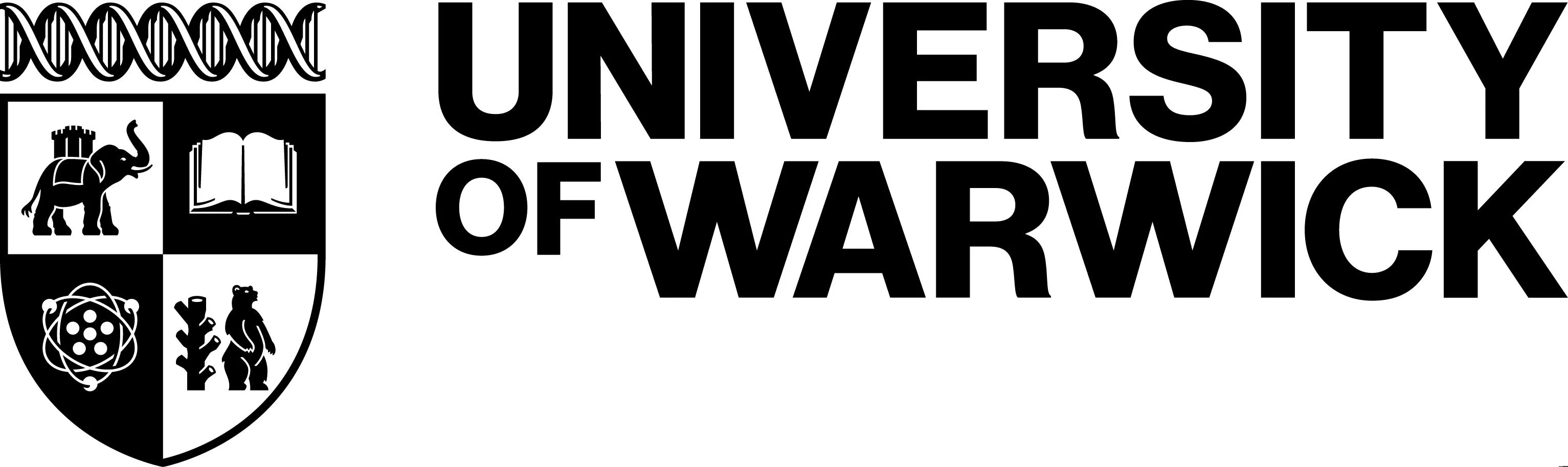 The University of Warwick logo featuring the name of the university in black writing and its emblem.