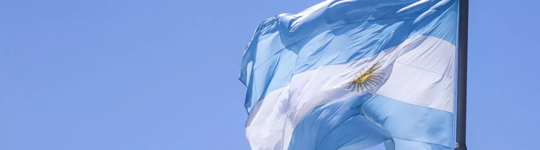 The Argentine flag flies in the wind