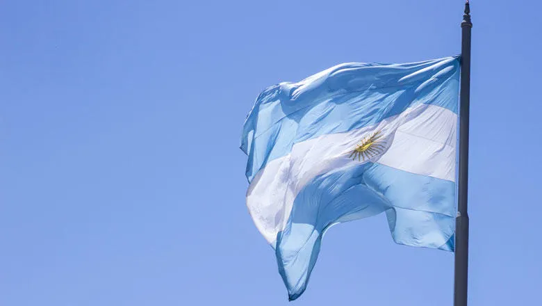 The Argentinian flag flaps in the wind