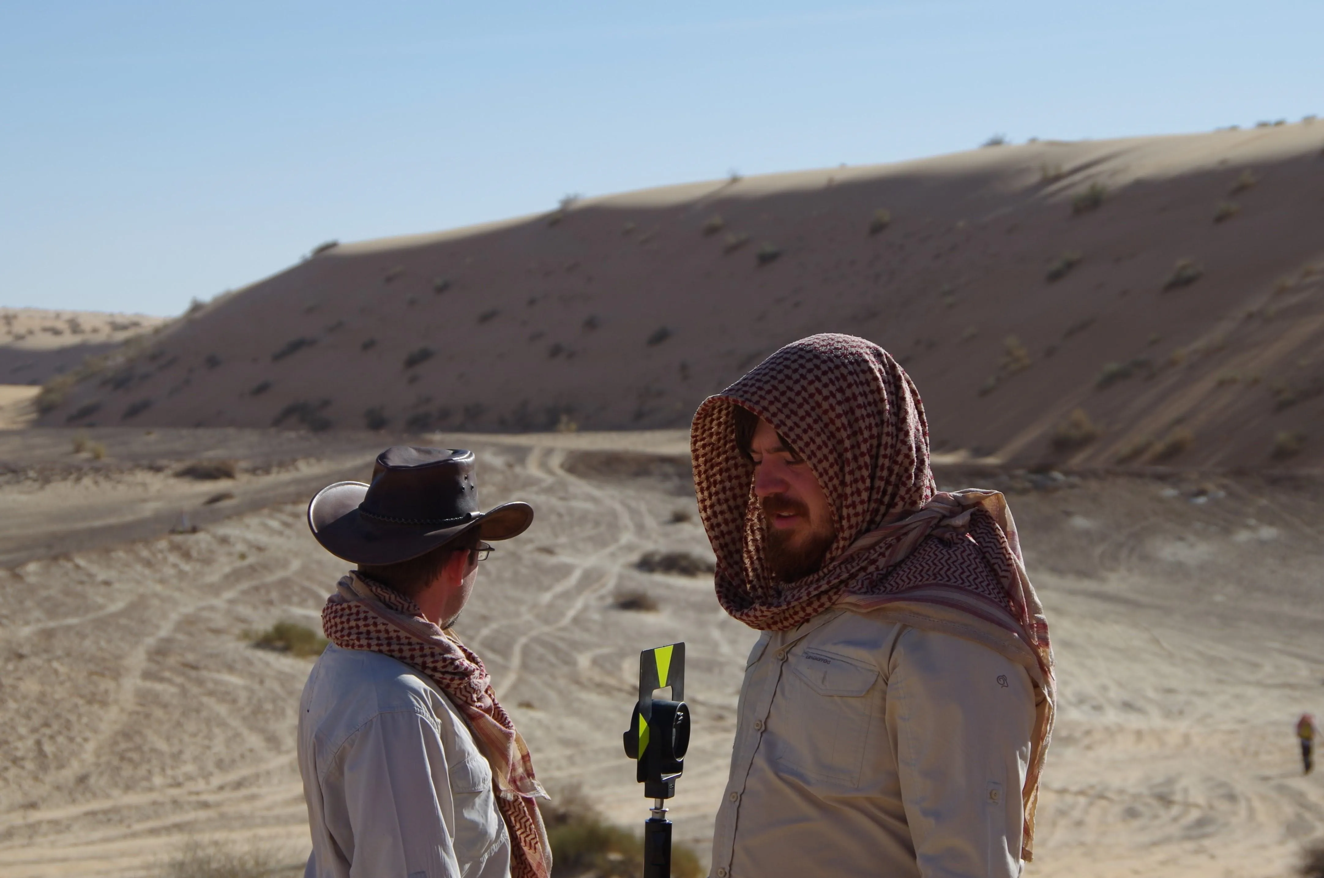 Dr Breeze and lead author Dr Huw Groucutt (foreground) mapping the site.