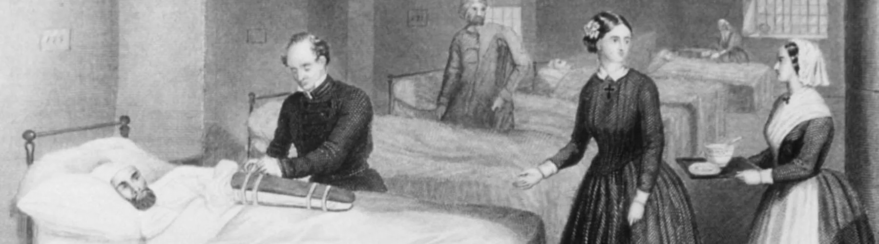 Illustration of Florence Nightingale and a doctor administering a patient