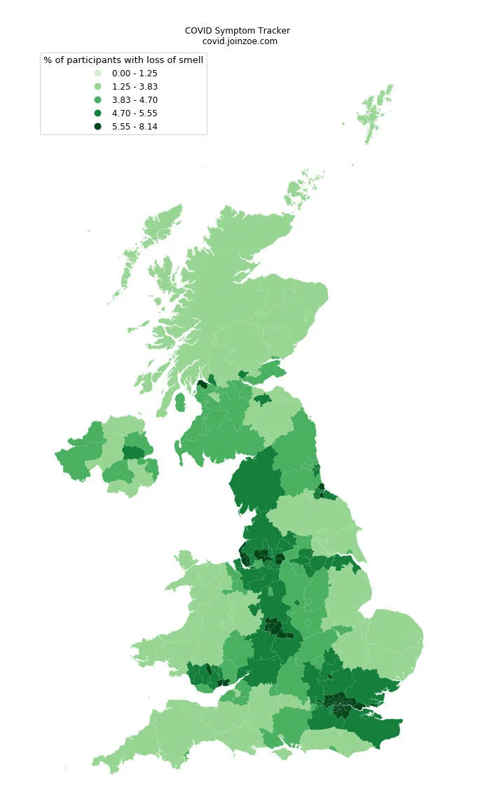 Loss of smell COVID map