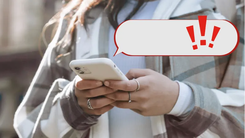 person using a phone with a graphic of a speech mark on top (1)