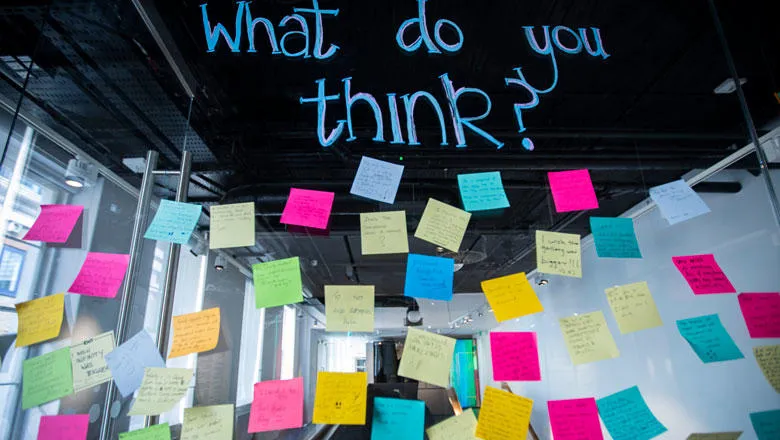 Coloured post-it notes under a question asking 