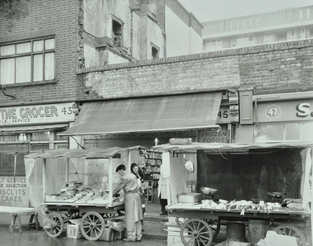 Black and White picture of a Stall at Watney Market