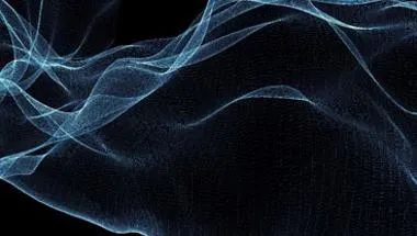 Wispy blue graphic on a black background