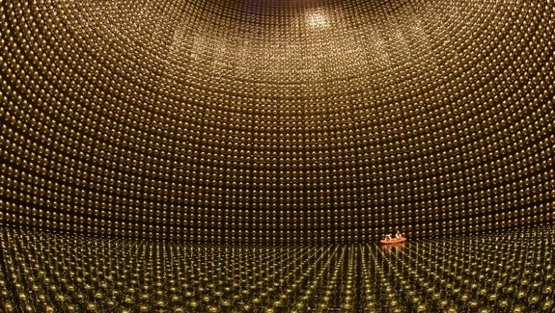 The inside of a Super-Kamiokande, a neutrino particle detector.