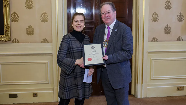 Kayla Phillips Sanchez and Professor Michael Mainelli (Alderman and Sheriff of the City of London) [Image courtesy of the Worshipful Company of Information Technologists]