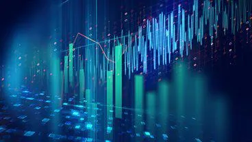 Blue line graph, green bar graph and red scatter plot
