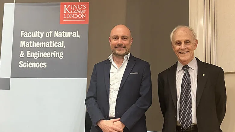 Professor Malcolm Fairbairn (L) and Professor David Gross (R) at the Annual Higgs Lecture 2023