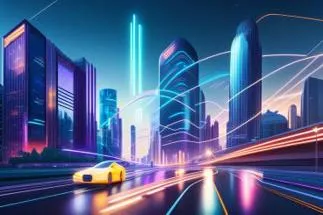 An AI-generated image of a car and cityscape