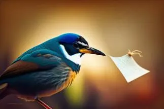 An AI-generated image of a Kingfisher carrying a piece of paper