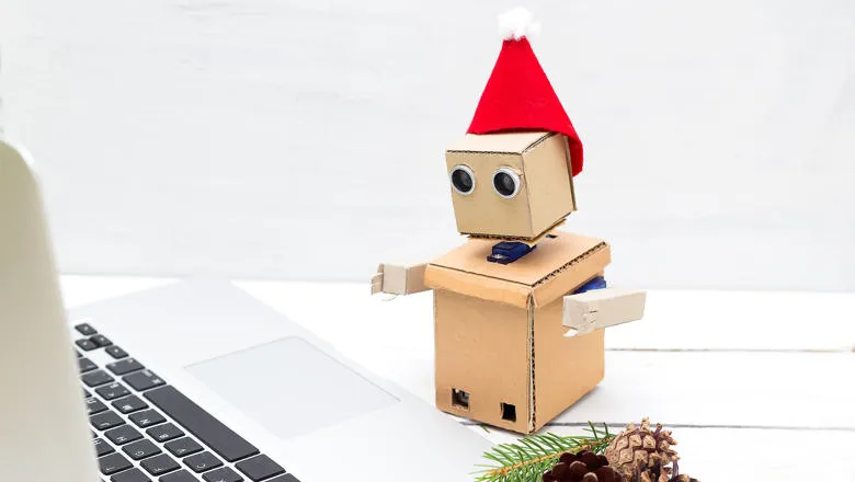 Cardboard robot santa
