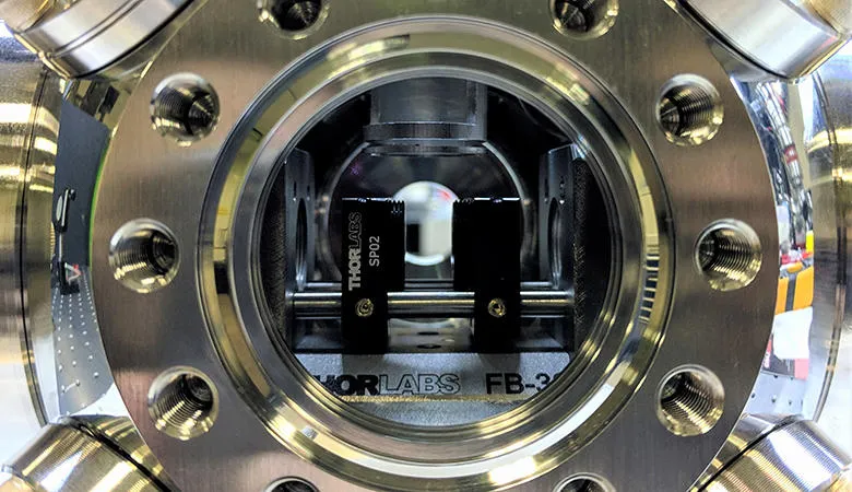 Vacuum chamber within which nanoparticles were levitated and controlled using focussed laser beams.