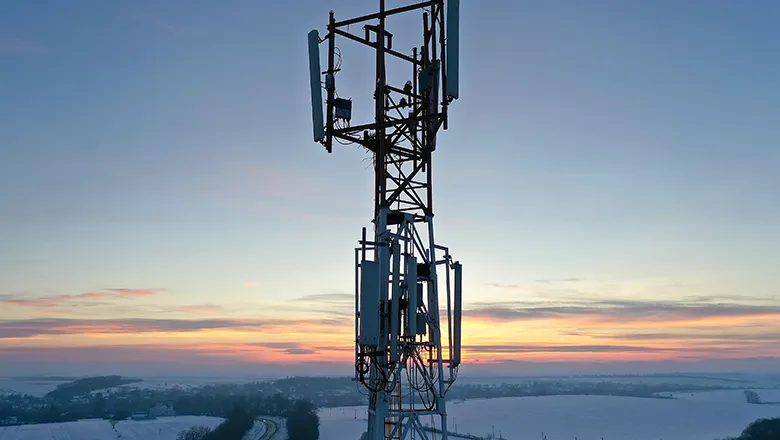 Telecommunication tower of 4G and 5G cellular.