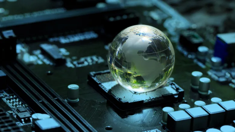 ML practitioners globe on circuit board