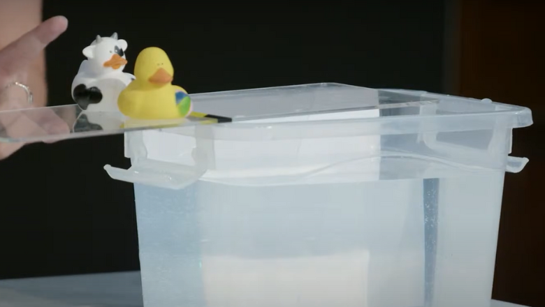 Rubber ducks above water