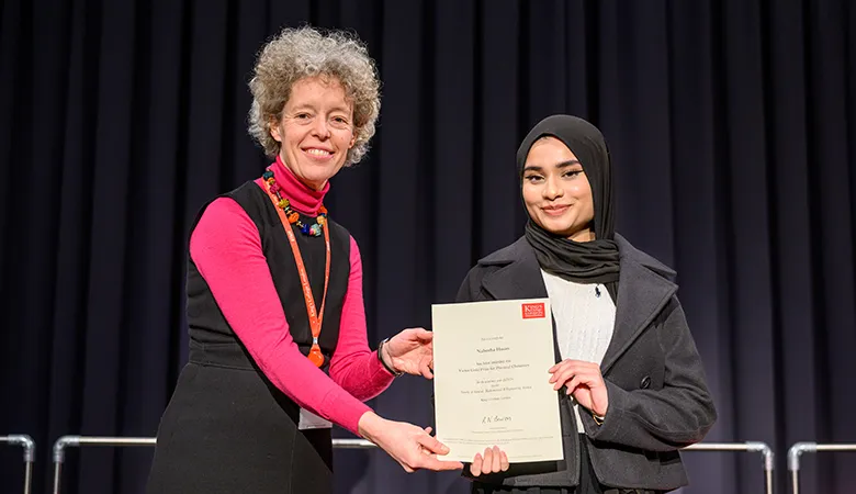 A student receiving an award