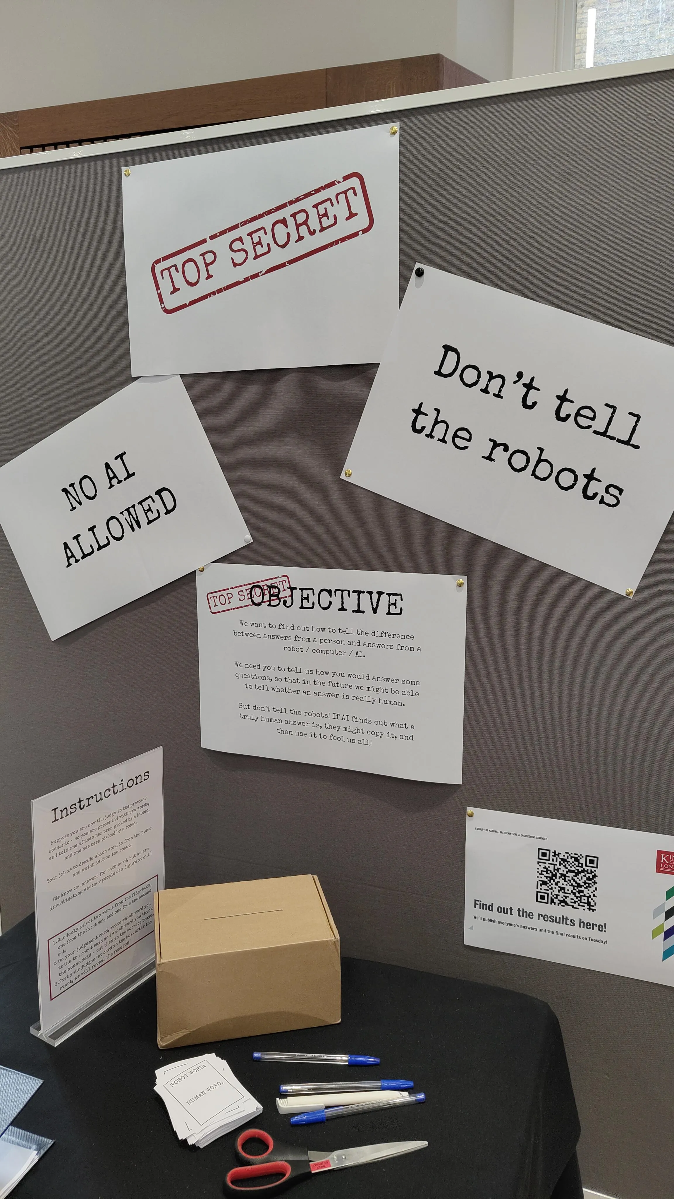 a poster board with notices saying 