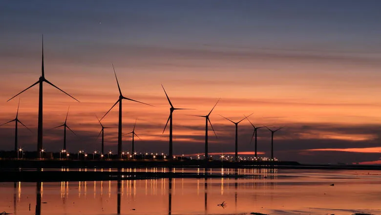 River with wind turbines