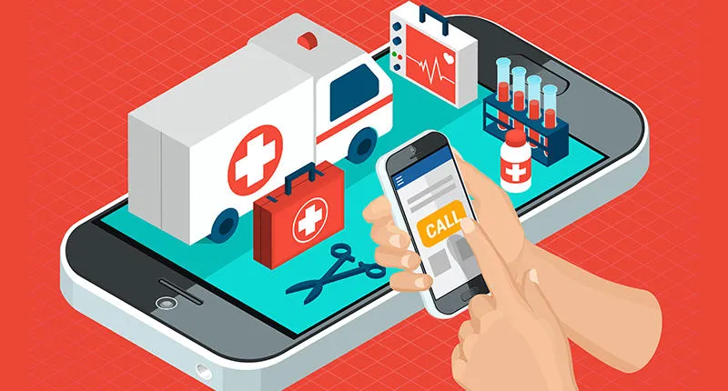 Illustration of clinical healthcare items on a smartphone