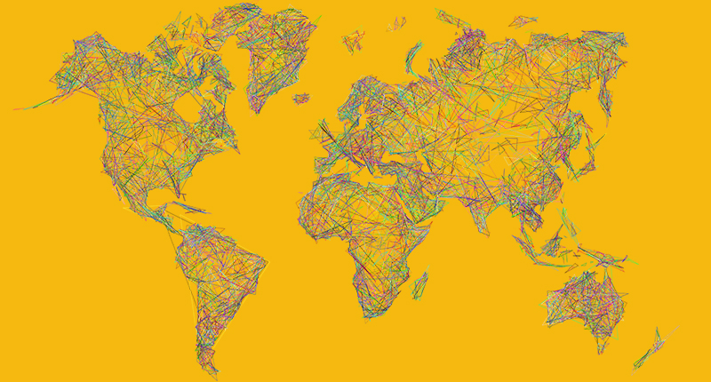 Sketch of world map with yellow background