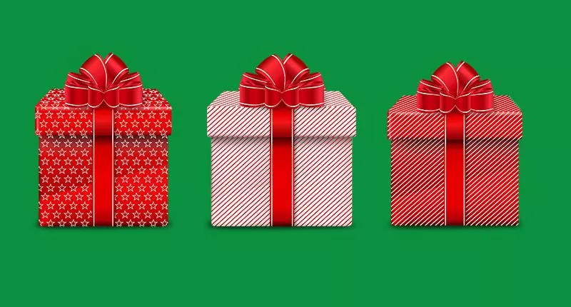 three gift wrapped boxes