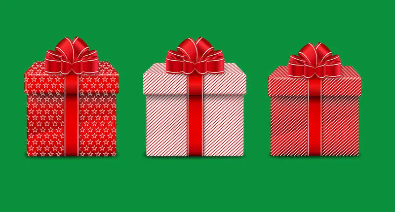 three gift wrapped boxes