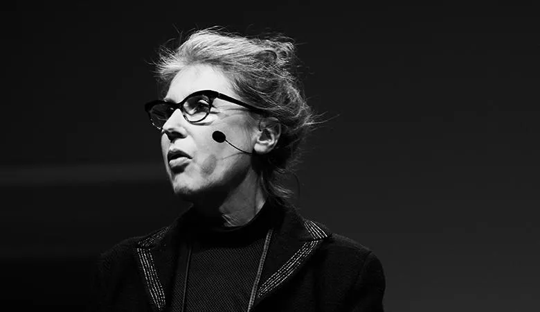 Professor Anne Marie Rafferty speaking at London Fashion Week, by Amelia Troubridge.
